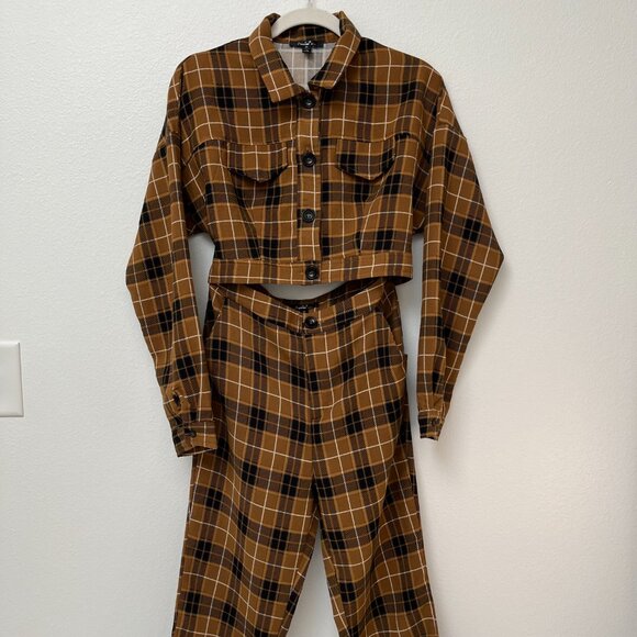 Papaya Vintage Style Clueless Mustard Plaid Two Piece Cropped Jacket & Pants M - Picture 3 of 16